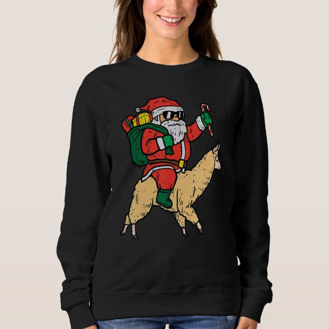 Santa Riding Poor Llama  Christmas Xmas Kids Men W Sweatshirt (Vorderseite)