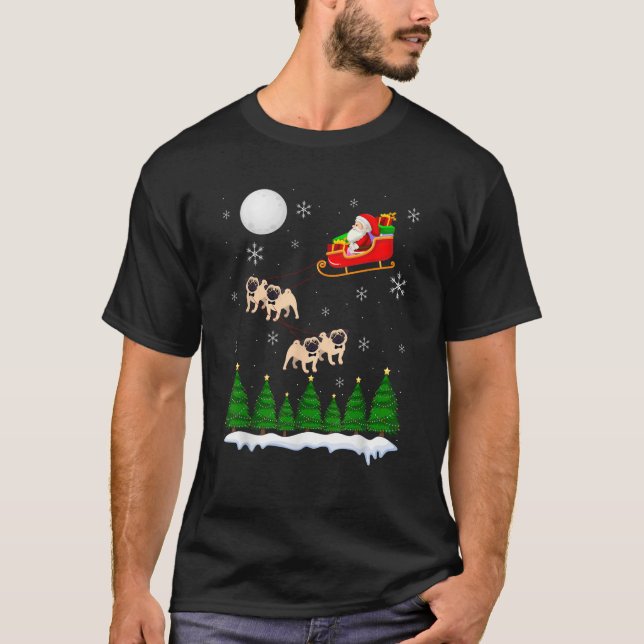 Santa Riding Pug Sleigh Christmas Pug Reindeer  T-Shirt (Vorderseite)