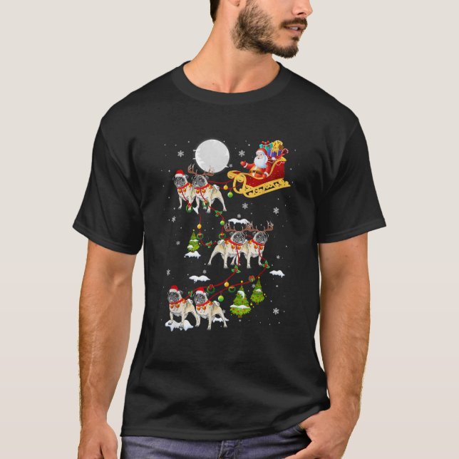 Santa Riding Pug Sleigh Christmas Pug Reindeer  T-Shirt (Vorderseite)