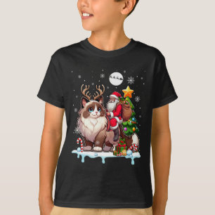 Santa Riding Ragdoll Katze Weihnachten Baum Kolorf T-Shirt