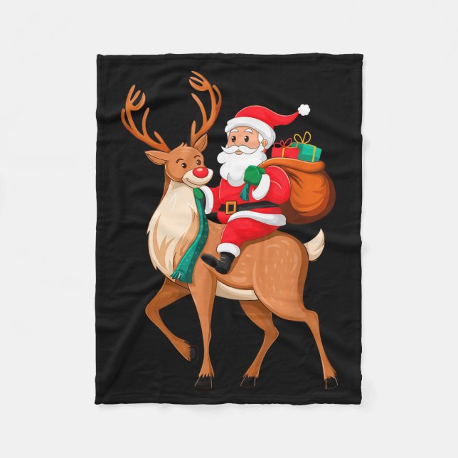 Santa Riding Reindeer Christmas Men Boys Kids Teen Fleecedecke (Vorderseite)