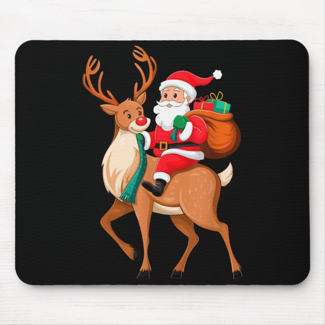 Santa Riding Reindeer Christmas Men Boys Kids Teen Mousepad (Vorne)