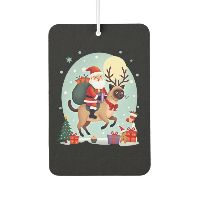 Santa Riding Reindeer Siamese Cat Christmas Tree L Autolufterfrischer (Vorderseite)