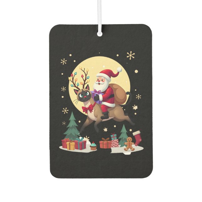 Santa Riding Reindeer Siamese Cat Christmas Tree L Autolufterfrischer (Vorderseite)