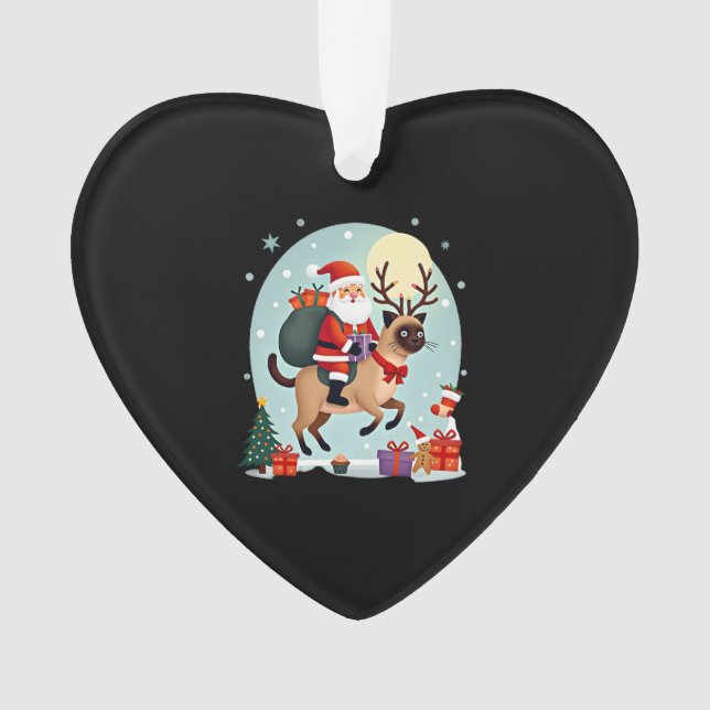 Santa Riding Reindeer Siamese Cat Christmas Tree L Ornament (Vorderseite)