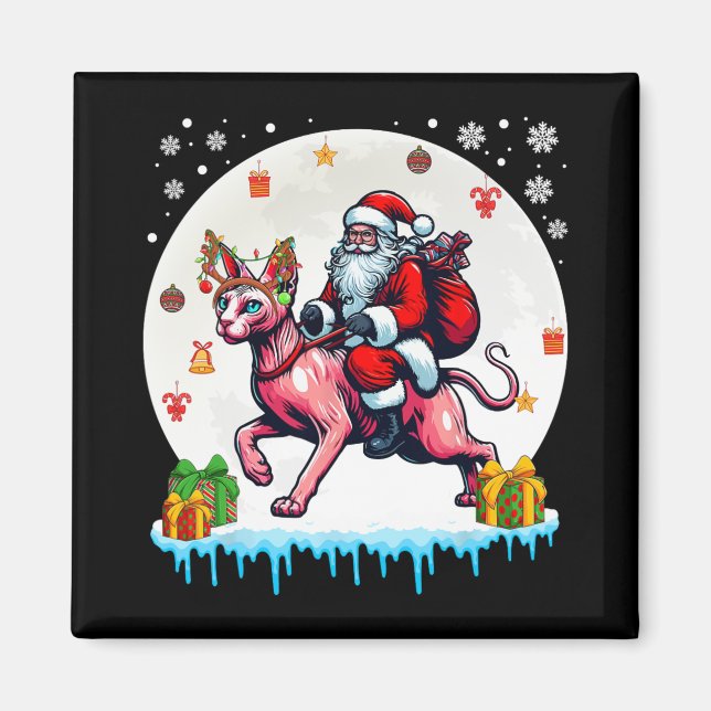 Santa Riding Reindeer Sphynx Cat Christmas Eigentü Magnet (Vorne)