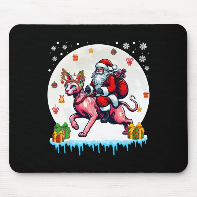 Santa Riding Reindeer Sphynx Cat Christmas Eigentü Mousepad (Vorne)