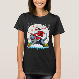 Santa Riding Rentier Chartreux Cat Weihnachtsfest T-Shirt