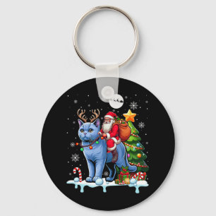 Santa Riding Rentier Chartreux Katze Weihnachten Schlüsselanhänger