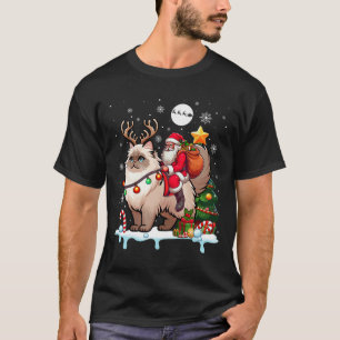 Santa Riding Rentier Himalayan Cat Xmas Tree Cola T-Shirt