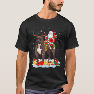 Santa Riding Rentier Pit Bull Xmas Santa Rentier T-Shirt