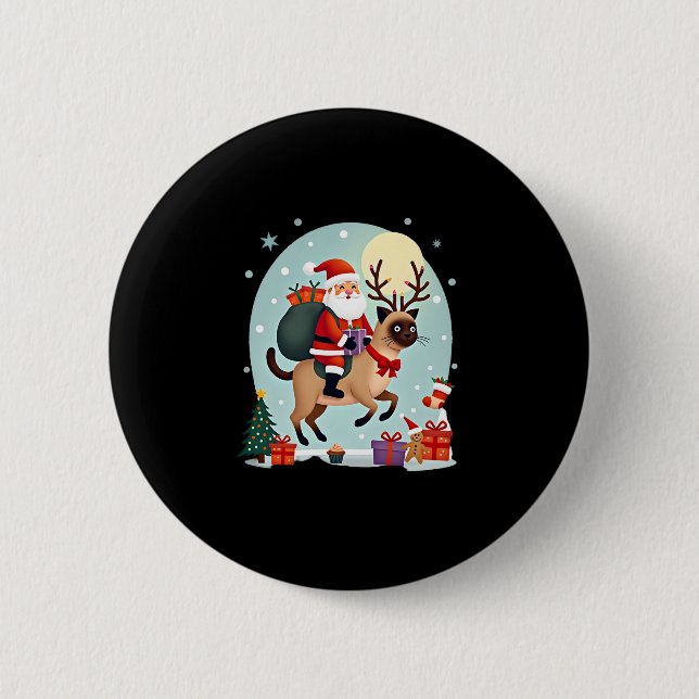 Santa Riding Rentier Siamese Weihnachtsbaum L Button (Vorderseite)