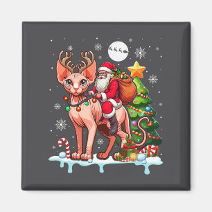 Santa Riding Rentier Sphynx Cat Xmas Tree Colorfu Magnet