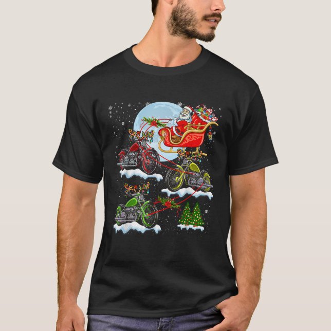 Santa Riding Rentiermotorräder Xmas Tree T-Shirt (Vorderseite)