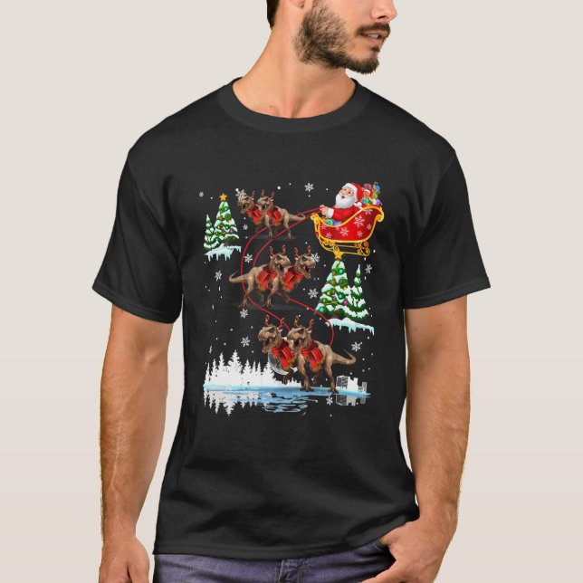 Santa Riding Rex Dino Rentier Frohe Weihnachten T-Shirt (Vorderseite)