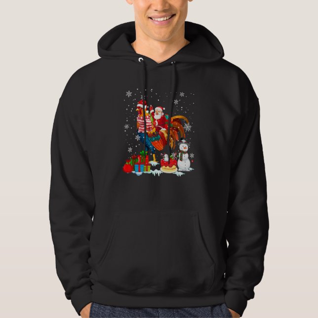 Santa Riding Rooster Weihnachten Pajama Familie Sc Hoodie (Vorderseite)