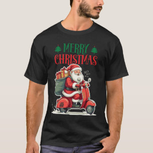 Santa Riding Scooter Frohe Weihnachten T-Shirt