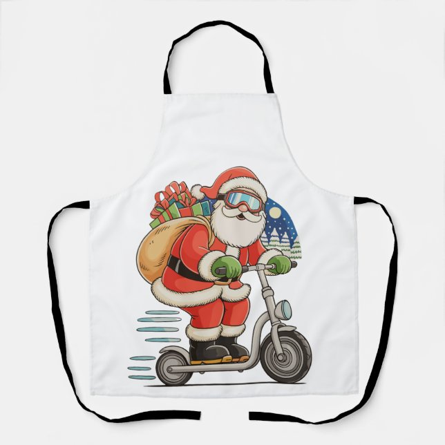 Santa Riding Scooter Weihnachtsmatte Schürze (Vorderseite)