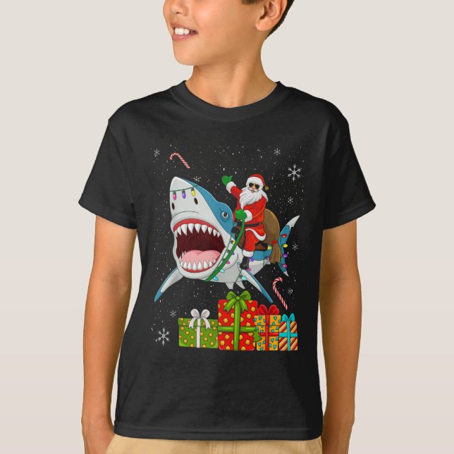 Santa Riding Shark Christmas Pajama Cute Ocean Ani T-Shirt (Vorderseite)
