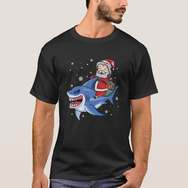 Santa Riding Shark Funny Christmas Pajamas für Jun T-Shirt (Vorderseite)