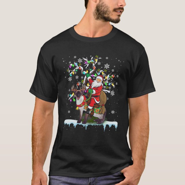 Santa Riding Siamese Cat Xmas Tree Santa Cat Lover T-Shirt (Vorderseite)
