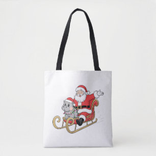 Santa Riding Sleigh mit Moo Deng Baby Hippo