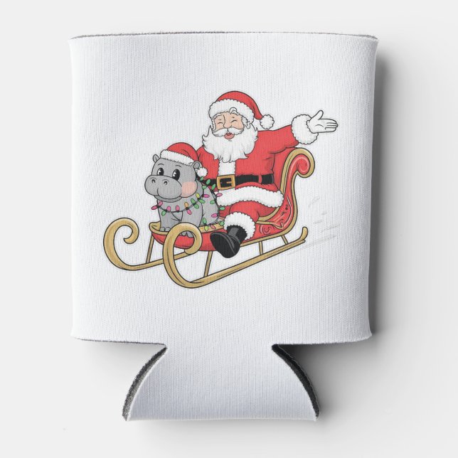 Santa Riding Sleigh mit Moo Deng Baby Hippo Dosenkühler (Vorderseite)
