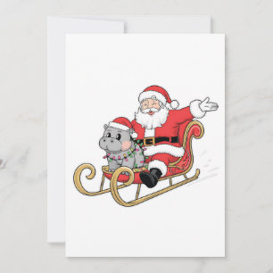 Santa Riding Sleigh mit Moo Deng Baby Hippo Einladung