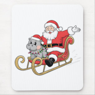 Santa Riding Sleigh mit Moo Deng Baby Hippo Mousepad