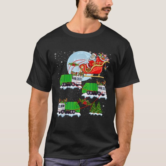 Santa Riding Sleigh Rentier Garbage Truck Christm T-Shirt (Vorderseite)