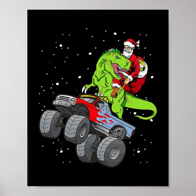Santa Riding T Rex Dinosaur Monster Truck Boy Chri Poster (Vorne)