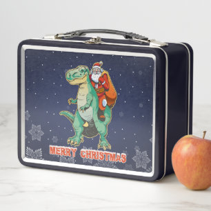 Santa Riding T Rex - Frohe Trexmas Metall Brotdose