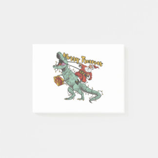 Santa Riding T Rex - Frohe Trexmas Post-it Klebezettel