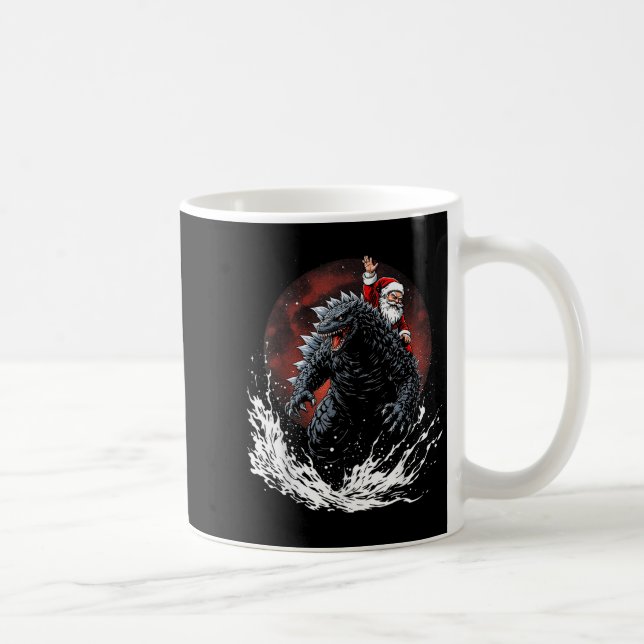 Santa Riding The Japanese Monster Kaiju For Christ Kaffeetasse (Rechts)