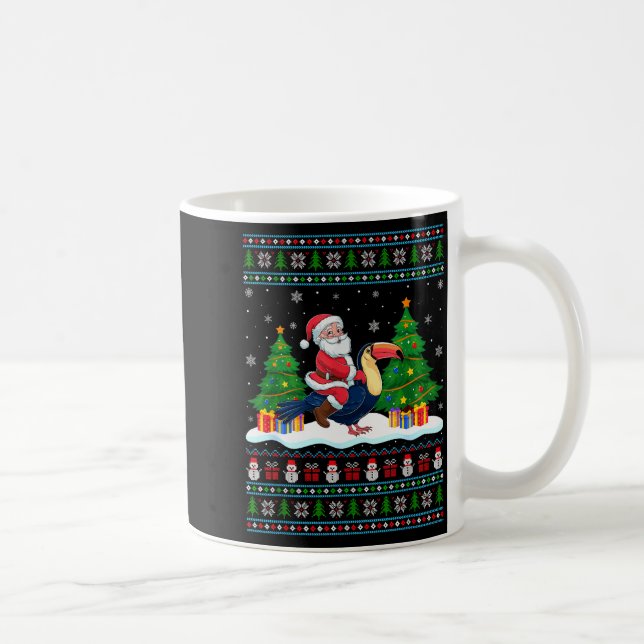 Santa Riding Toucans Tree Lights Ugly Christmas Sw Kaffeetasse (Rechts)