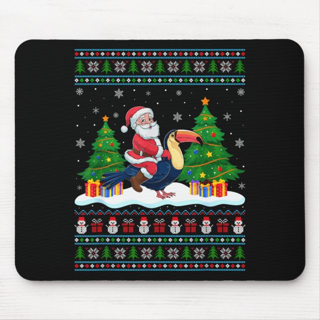 Santa Riding Toucans Tree Lights Ugly Christmas Sw Mousepad (Vorne)