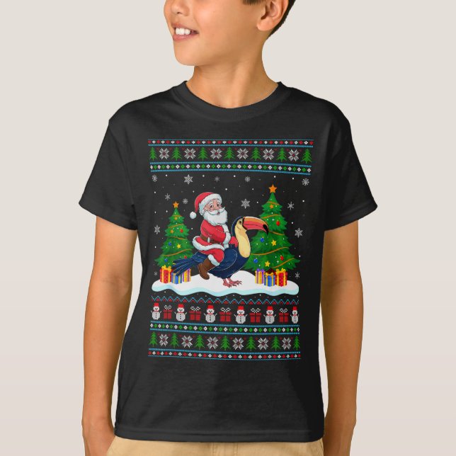 Santa Riding Toucans Tree Lights Ugly Christmas Sw T-Shirt (Vorderseite)