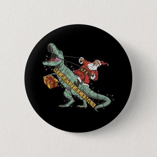Santa Riding Trex - Frohe Trexmas Button (Vorderseite)
