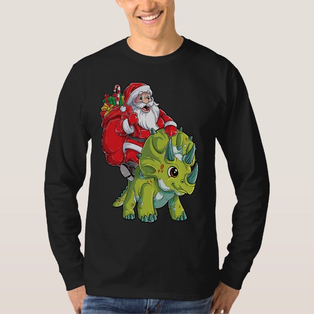 Santa Riding Triceratops Dinosaur Christmas Boys K T-Shirt (Vorderseite)