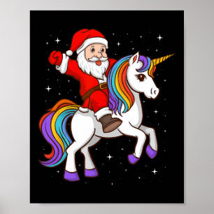 Santa Riding Unicorn Mystical Animal Xmas Magie Poster