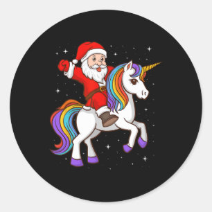 Santa Riding Unicorn Mystical Animal Xmas Magie Runder Aufkleber