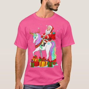 Santa Riding Unicorn Rentiere Weihnachtsfeier T-Shirt