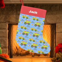 Santa Rite auf Dump Truck und Bulldozer Blue