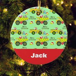 Santa Rite auf Dump Truck und Bulldozer Green Keramik Ornament