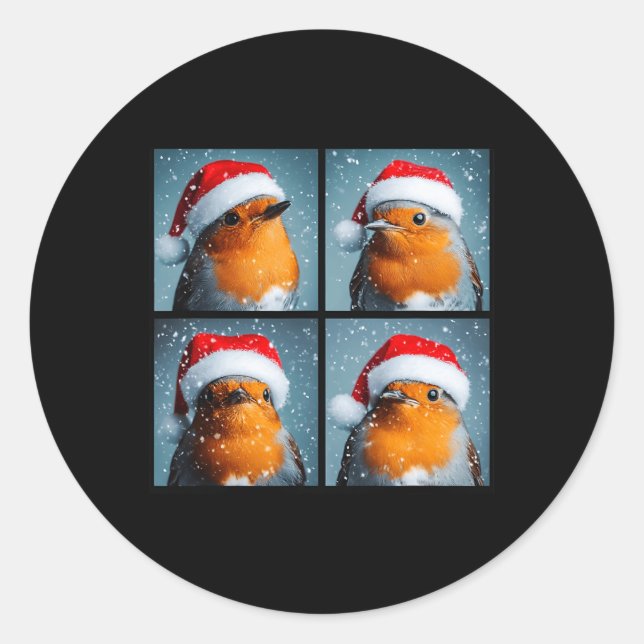 Santa Robin RedbrustWinter Bird Fotografie Chri Runder Aufkleber (Vorderseite)