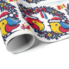 Santa Robins, der den rumänischen Flaggenschrei hä Geschenkpapier