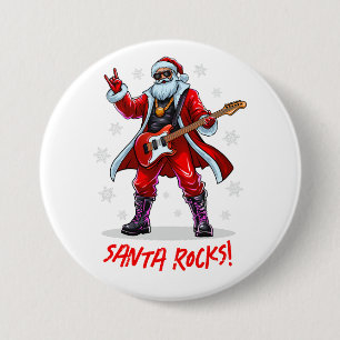 Santa Rocks! Funny Santa Claus spielt Gitarre Button