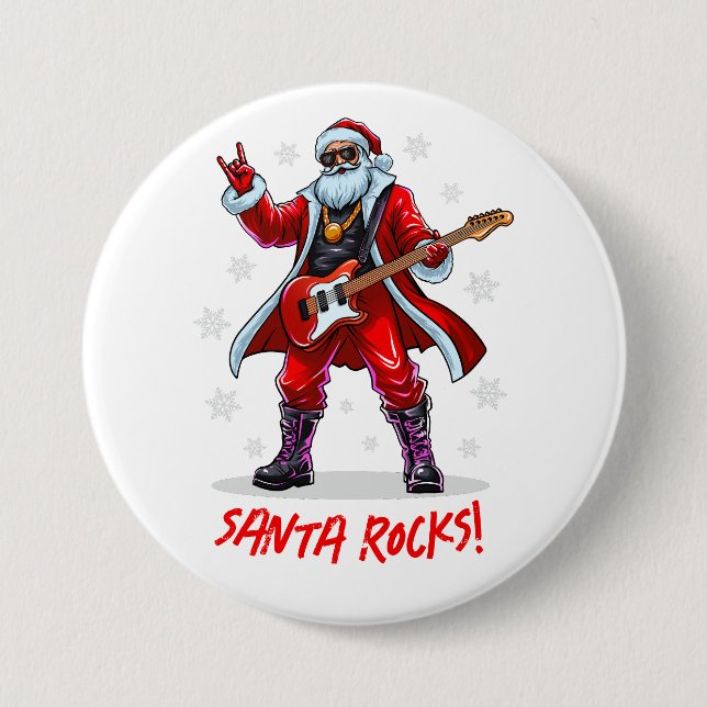 Santa Rocks! Funny Santa Claus spielt Gitarre Button (Vorderseite)