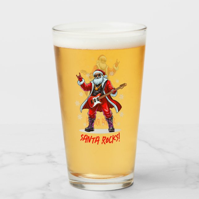 Santa Rocks! Funny Santa Claus spielt Gitarre Glas (Vorne (Gefüllt))