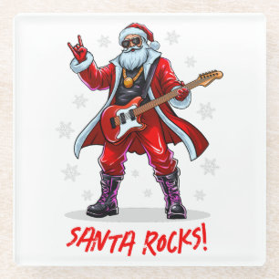 Santa Rocks! Funny Santa Claus spielt Gitarre Glasuntersetzer